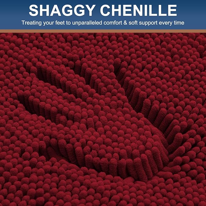 Smiry Luxury Chenille Bathroom Rugs 47x17, Extra Soft and Absorbent Shaggy Bath Mat, Machine Washable, Non-Slip Plush Carpet Runner for Tub, Shower, and Floor, Home Decor Accessories, Red