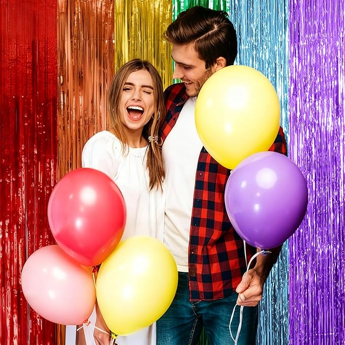 10 Pack Rainbow Backdrop Party Decorations Tinsel Curtain Party Streamer Foil Fringe Birthday Decorations Photo Booth Colorful Theme First Day of School Engagement Baby Shower Decor
