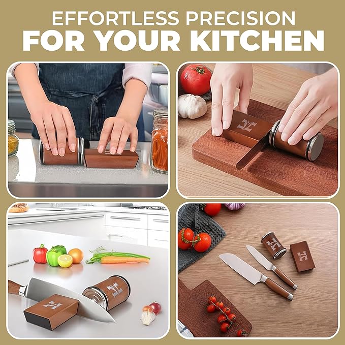 High Carbon Stainless Steel Rolling Knife Sharpener Kit – 400, 1000 & 3000 Grit Discs –15° & 20° Sharpening Angles – Professional & Home Kitchen Use – Restores Blunt Knives
