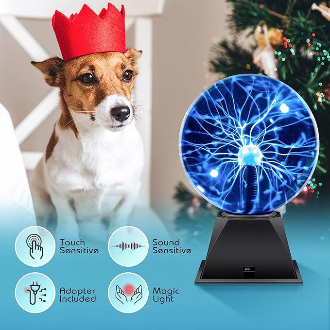 Flashmen Plasma Ball Lamp 6 inch Science Toy Touch & Sound Sensitive Plasma Globe Extra Large Lightning Ball for Kid Teen Bedroom Decor Lamp Novelty Toy Present (Blue)