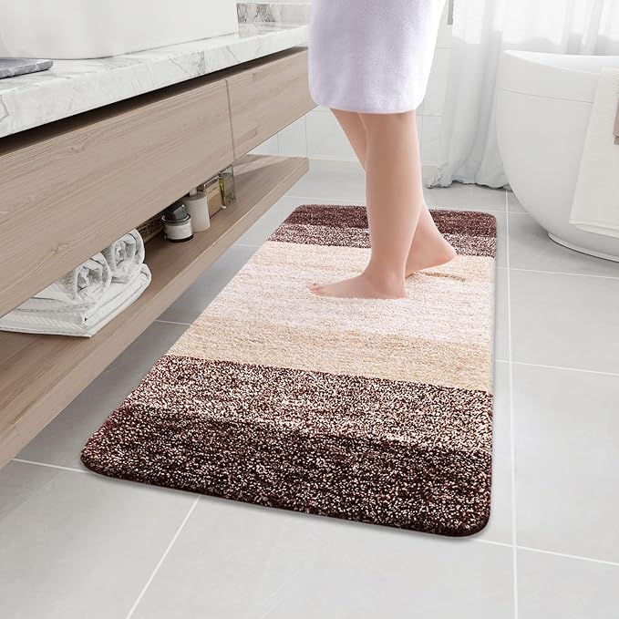 Arotive Microfiber Bathroom Rugs, Shaggy Soft and Absorbent Bath Rug, Non-Slip, Thick Plush Machine Washable Dry Bath Mats for Bathroom, Tub and Shower, 44x24, Brown, Rectangular