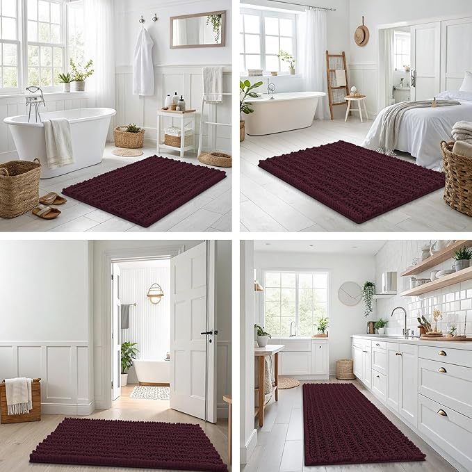 Smiry Bathroom Rugs Mat 36x24, Extra Soft Absorbent Chenille Bath Rugs, Non Slip Rubber Backing Machine Washable Quick Dry Bath Mats for Bathroom Floor, Tub, Shower, Home Accessories, Black Cherry