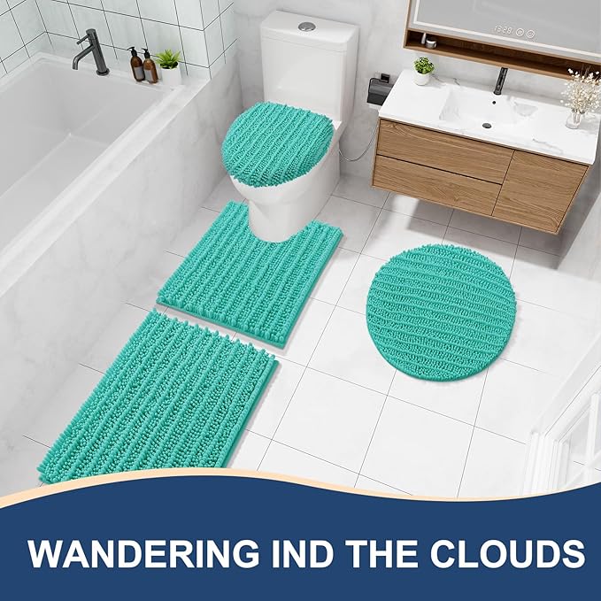 Arotive Luxury Chenille Bathroom Rug Mat, Extra Soft Thick Absorbent Shaggy Bath Rugs, Non-Slip Machine Wash Dry, Plush Bath Mats for Bathroom, Shower and Tub, 34x21, Teal