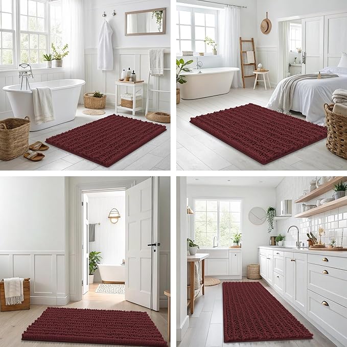 Smiry Bathroom Rugs Mat 36x24, Extra Soft Absorbent Chenille Bath Rugs, Non Slip Rubber Backing Machine Washable Quick Dry Bath Mats for Bathroom Floor, Tub, Shower, Home Accessories, Caramel Red
