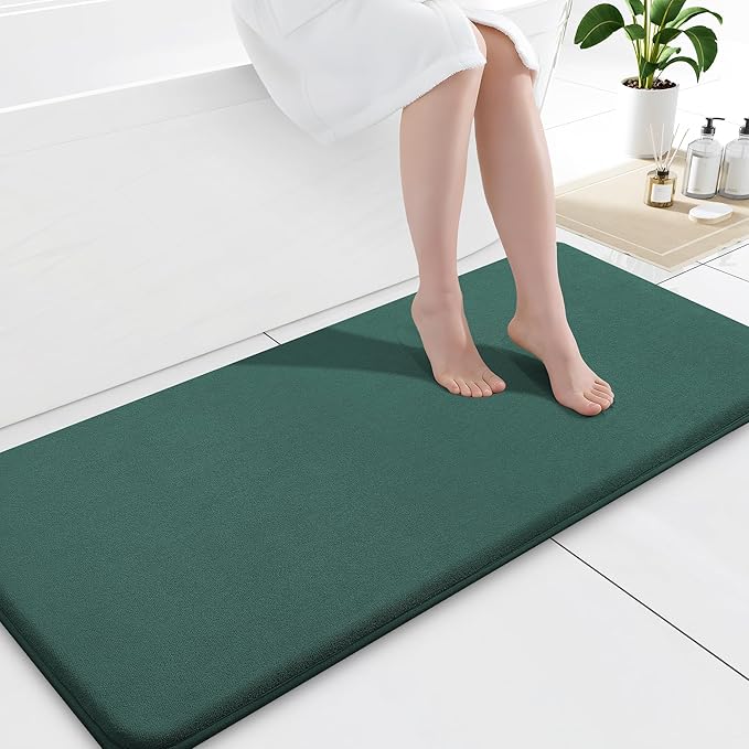 Smiry Memory Foam Bath Mat 47x17, Extra Soft and Absorbent Bathroom Mats, Non Slip Washable Carpet for Floor, Shower and Tub, Green