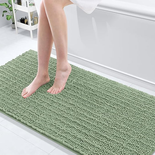 Arotive Luxury Chenille Bathroom Rug Mat, Extra Soft Thick Absorbent Shaggy Bath Rugs, Non-Slip Machine Wash Dry, Plush Bath Mats for Bathroom, Shower and Tub, 70x24, Sage Green