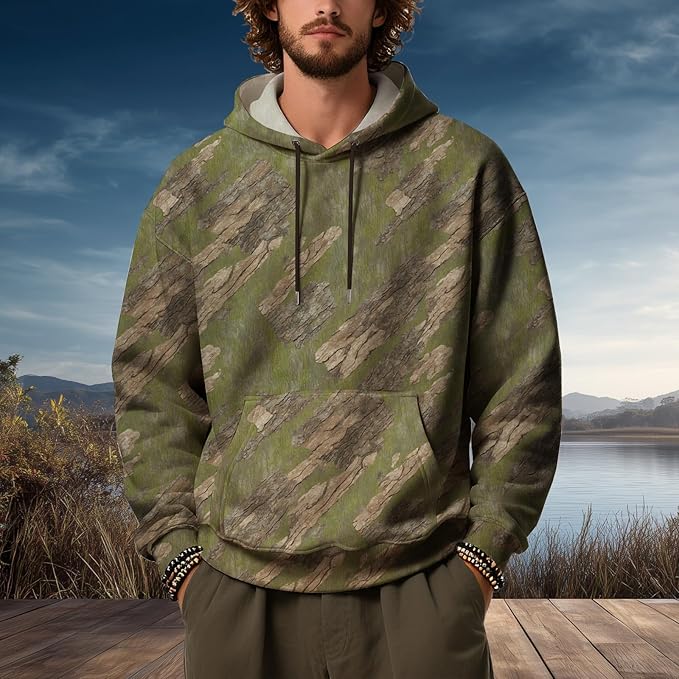 Mens Camo Hoodies Maple Leaf Graphic Camouflage Pullover Sweatshirts Hooded Fleece Casual Hunting Fall Outfits