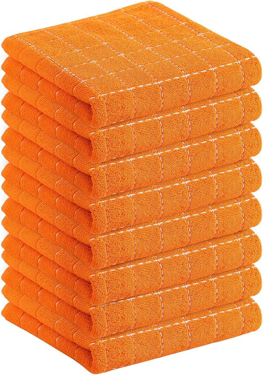 Homaxy 100% Cotton Terry Kitchen Towels(Orange, 13 x 28 inches), Checkered Designed, Soft and Super Absorbent Dish Towels, 8 Pack