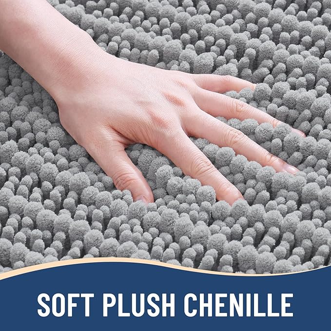 Arotive Luxury Chenille Bathroom Rug Mat, Extra Soft Thick Absorbent Shaggy Bath Rugs, Non-Slip Machine Wash Dry, Plush Bath Mats for Bathroom, Shower and Tub, 40x32, Light Grey