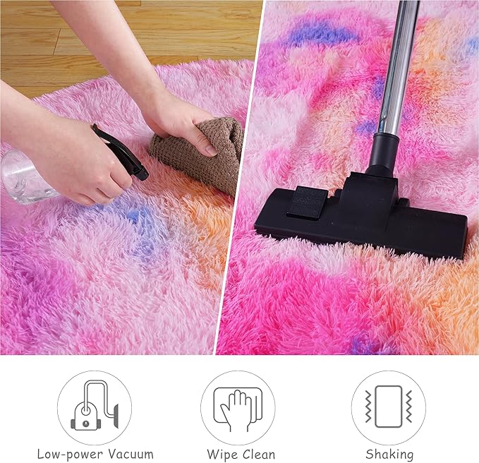 Round Fluffy Rugs 6Ft for Girls Bedroom, Dark Rainbow Shag Circle Kids Rug Non-Slip for Bedside Dorm Nursery Playroom, Soft Cute Area Rugs for Living Room Decor