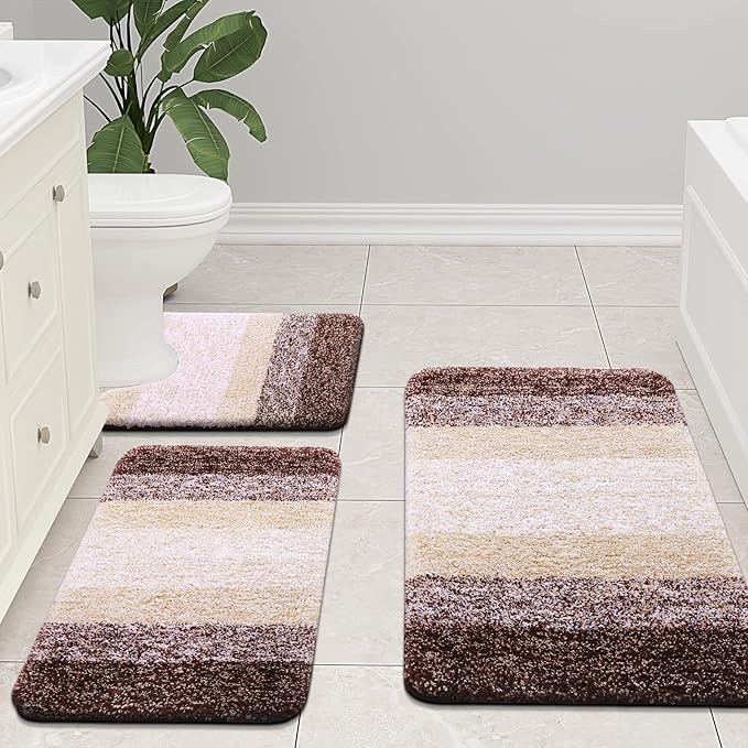 Arotive Microfiber Bathroom Rugs, Shaggy Soft and Absorbent Bath Rug, Non-Slip, Thick Plush Machine Washable Dry Bath Mats for Bathroom, Tub and Shower, 36x24, Brown, Rectangular