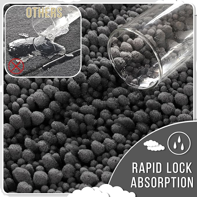 Yimobra Large Bathroom Rugs Non Slip Washable 36x24 Inch - Ultra Soft Absorbent Chenille Bath Mat, Quick Dry Shaggy Floor Carpet for Tub Shower, Dark Gray Home Decor Accessories