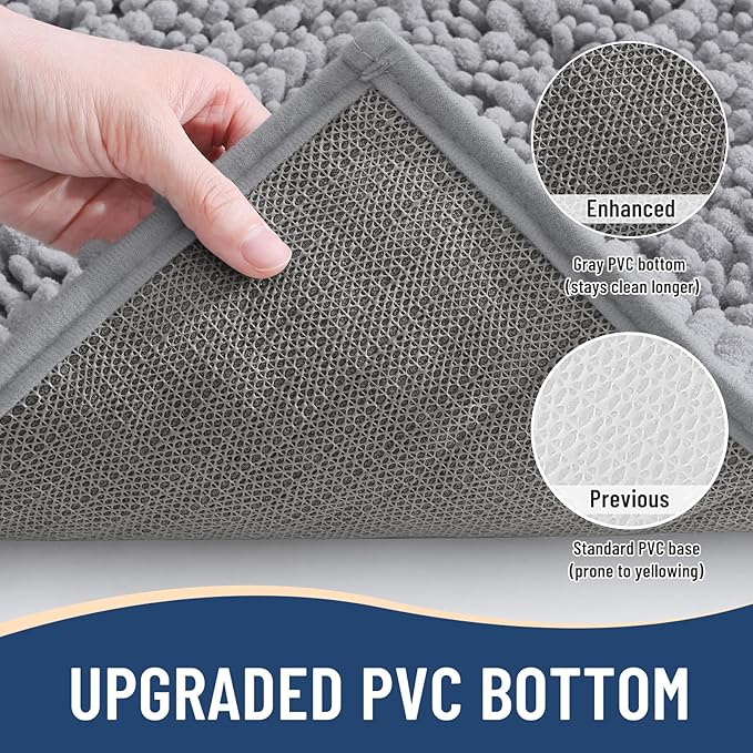 Arotive Luxury Chenille Bathroom Rug Mat, Extra Soft Thick Absorbent Shaggy Bath Rugs, Non-Slip Machine Wash Dry, Plush Bath Mats for Bathroom, Shower and Tub, 40x32, Grey