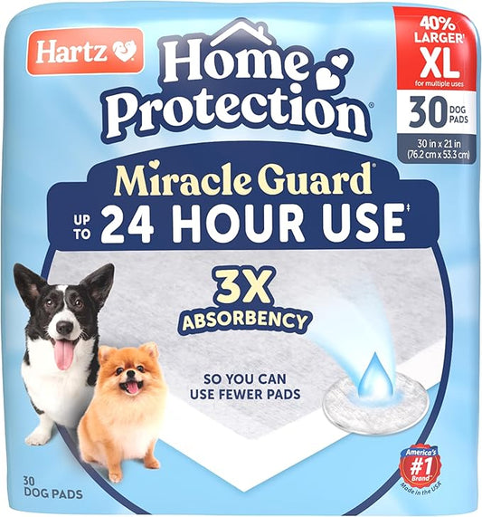 Hartz Home Protection Miracle Guard Dog Pads, XL Size 30 Count, 3X Absorbency & 3X Longer use, Won't Leak and Odor Eliminating