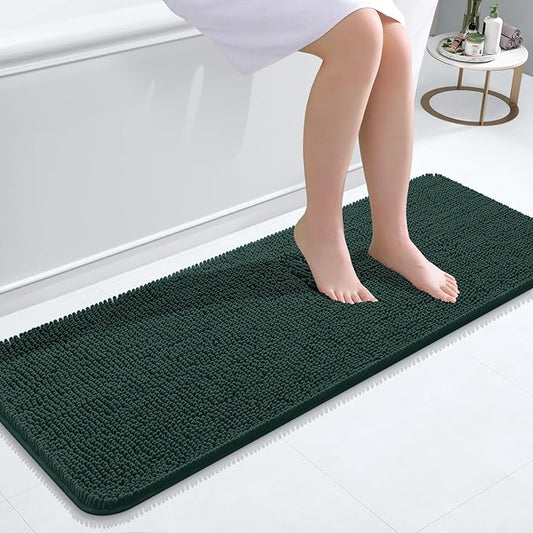 OLANLY Bathroom Rugs 47x17, Extra Soft Absorbent Chenille Bath Rugs, Rubber Backing Quick Dry, Machine Washable Bath Mats for Bathroom Floor, Tub and Shower, Home Decor Accessories, Blackish Green