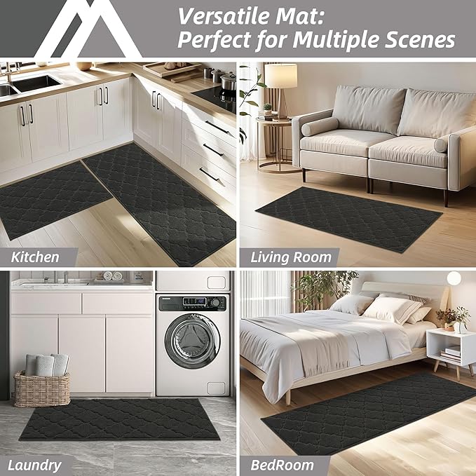 COSY HOMEER Soft Kitchen Floor Mats for in Front of Sink Super Absorbent Kitchen Rugs and Mats 20"x79" Non-Skid Kitchen Mat Standing Mat Washable,Polyester,Black