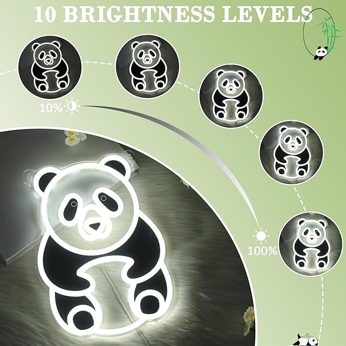 YuanDian Panda Neon Sign, Animal Neon Lights for Bedroom Living Room Wall Decor, Birthday Party Gifts for Kids Adults People Who Like Pandas
