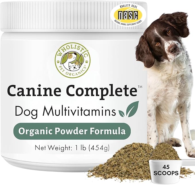 Wholistic Pet Organics Canine Complete - Dog Multivitamin Powder - 1 Lb - Daily Dog Vitamins and Supplements for Homemade Food - Immune System, Skin, Coat & Overall Health - All Breeds - 45 Scoops
