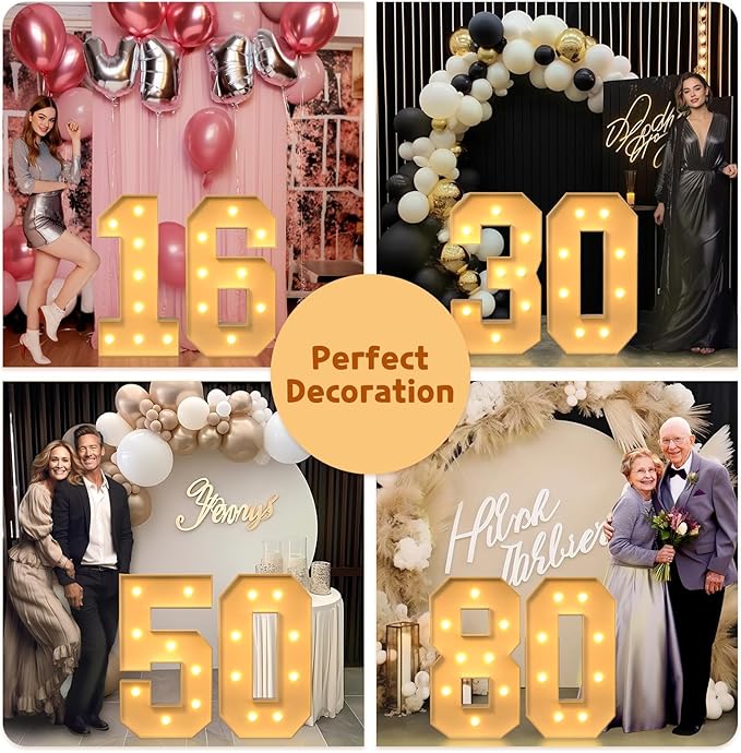 imprsv 3FT Light Up Numbers, Marquee Numbers 80th Birthday Decorations for Women Men, Large Light Up 80 Birthday Women Foam Board Anniversary Party Decorations Arch Kit (DIY)