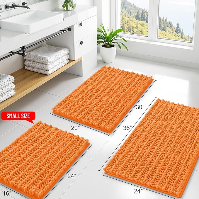 Smiry Bathroom Rugs Mat 36x24, Extra Soft Absorbent Chenille Bath Rugs, Non Slip Rubber Backing Machine Washable Quick Dry Bath Mats for Bathroom Floor, Tub, Shower, Home Decor Accessories, Orange