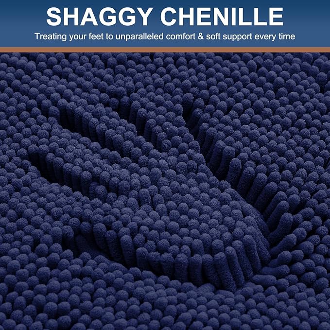 Smiry Luxury Chenille Bathroom Rugs 59x24, Extra Soft and Absorbent Shaggy Bath Mat, Machine Washable, Non-Slip Plush Carpet Runner for Tub, Shower, and Floor, Home Decor Accessories, Navy Blue