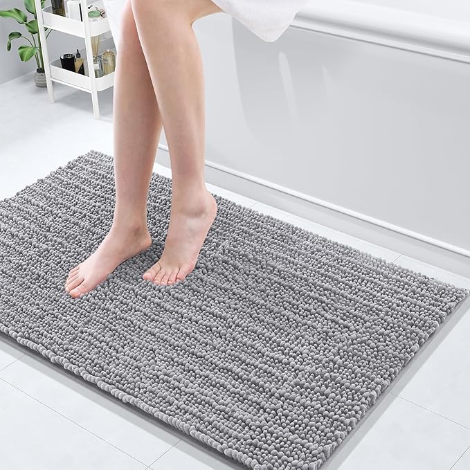 Arotive Luxury Chenille Bathroom Rug Mat, Extra Soft Thick Absorbent Shaggy Bath Rugs, Non-Slip Machine Wash Dry, Plush Bath Mats for Bathroom, Shower and Tub, 40x24, Grey