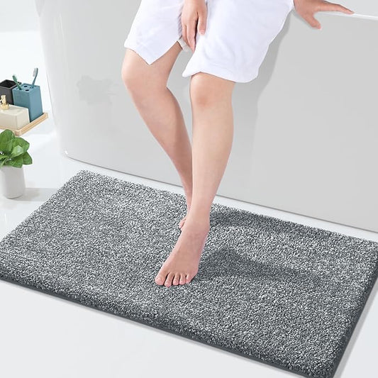Yimobra Large Bathroom Rugs Non Slip Washable, Soft Absorbent Microfiber Bath Mat,Dual-Tone Decor Rug with Rubber Backing for Bathroom Floor,Tub and Shower,36x24,Home Essentials,Dark Gray and White