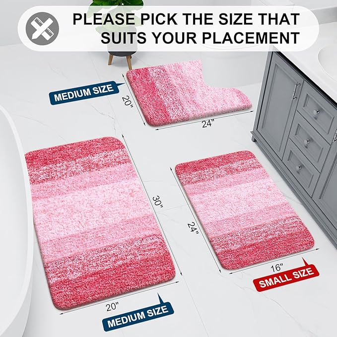 Arotive Microfiber Bathroom Rugs, Shaggy Soft and Absorbent Bath Rug, Non-Slip, Thick Plush Machine Washable Dry Bath Mats for Bathroom, Tub and Shower, 59x17, Pink, Rectangular
