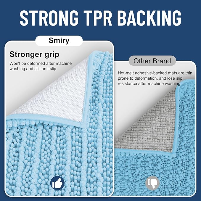 Smiry Bathroom Rugs Mat 36x24, Extra Soft Absorbent Chenille Bath Rugs, Non Slip Rubber Backing Machine Washable Quick Dry Bath Mats for Bathroom Floor, Tub, Shower, Home Decor Accessories, Sky Blue