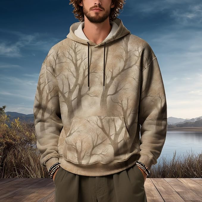 Mens Camo Hoodies Maple Leaf Graphic Camouflage Pullover Sweatshirts Hooded Fleece Casual Hunting Fall Outfits