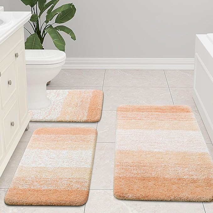 Arotive Microfiber Bathroom Rugs, Shaggy Soft and Absorbent Bath Rug, Non-Slip, Thick Plush Machine Washable Dry Bath Mats for Bathroom, Tub and Shower, 54x24, Peach, Rectangular