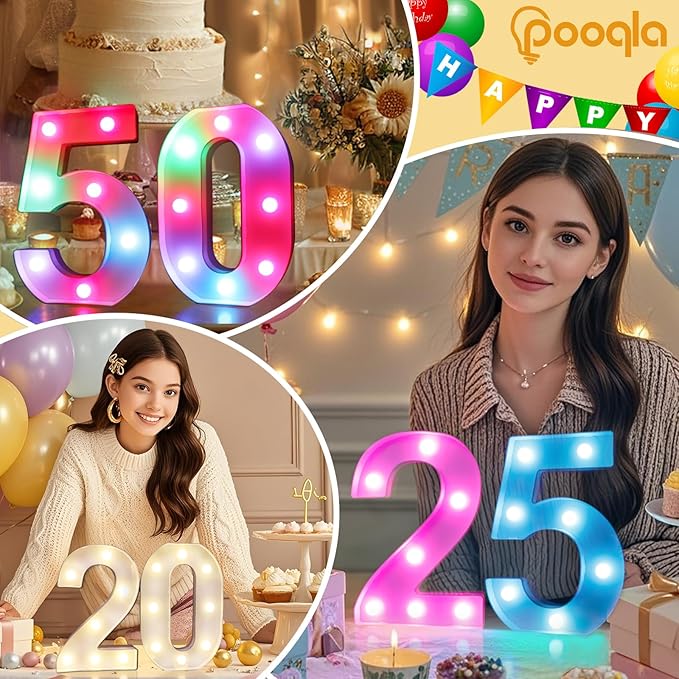 Pooqla 15th Birthday Decorations for Girls Boys, 35 Colors LED Light Up Numbers with Remote, Multicolor Marquee Numbers 15 Sign for Teen Party Anniversary Wedding Decor 15th Birthday Gift, Number 15