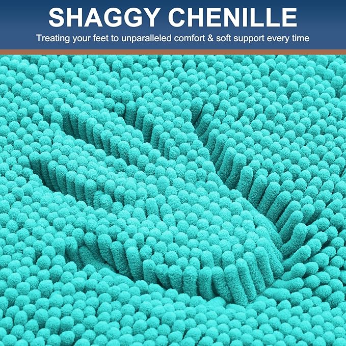 Smiry Luxury Chenille Bathroom Rugs 47x20, Extra Soft and Absorbent Shaggy Bath Mat, Machine Washable, Non-Slip Plush Carpet Runner for Tub, Shower, and Floor, Home Decor Accessories, Turquoise