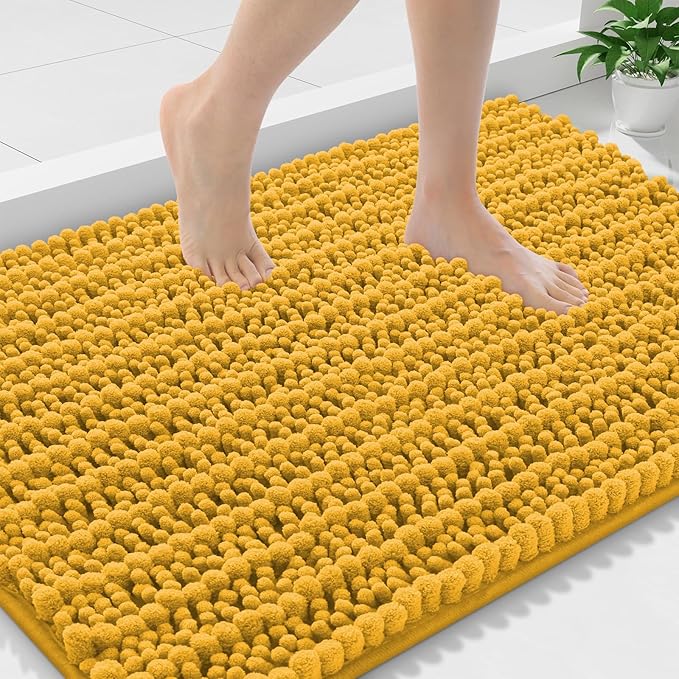Smiry Bathroom Rugs Mat 36x24, Extra Soft Absorbent Chenille Bath Rugs, Non Slip Rubber Backing Machine Washable Quick Dry Bath Mats for Bathroom Floor, Tub, Shower, Home Accessories, Golden Yellow