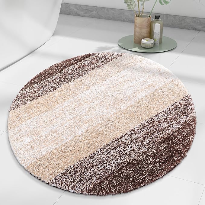 Arotive Microfiber Bathroom Rugs, Shaggy Soft and Absorbent Bath Rug, Non-Slip, Thick Plush Machine Washable Dry Bath Mats for Bathroom, Tub and Shower, 24x24, Brown, Round