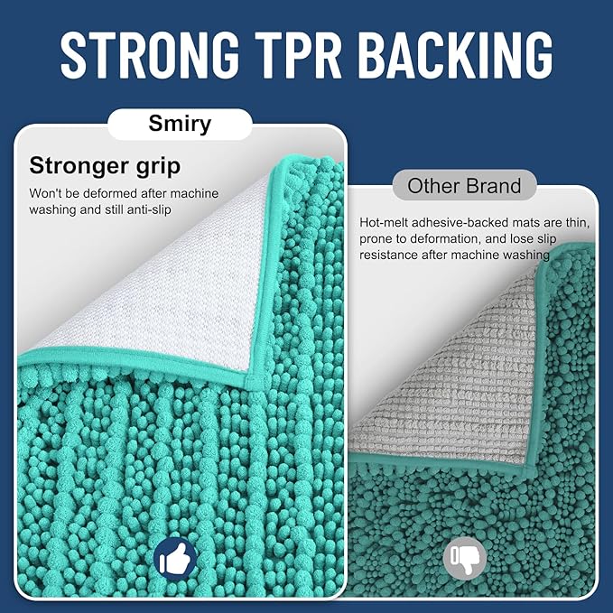 Smiry Bathroom Rugs Mat 36x24, Extra Soft Absorbent Chenille Bath Rugs, Non Slip Rubber Backing Machine Washable Quick Dry Bath Mats for Bathroom Floor, Tub, Shower, Home Decor Accessories, Turquoise