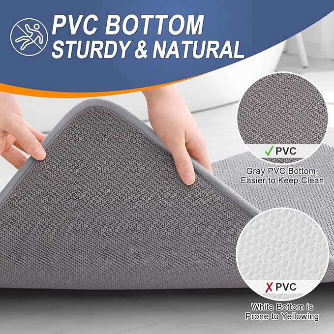 OLANLY Thick Memory Foam Bath Mat Rug 59x20, Extra Soft Absorbent Bathroom Rug, Quick Dry Bath Mats, Non-Slip, Machine Washable Carpet for Bathroom, Tub and Shower, Home Decor Accessories, Grey