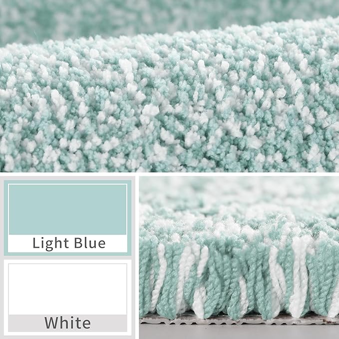 Yimobra Large Bathroom Rugs Non Slip Washable, Soft Absorbent Microfiber Bath Mat,Dual-Tone Decor Rug with Rubber Backing for Bathroom Floor,Tub and Shower,36x24,Home Essentials,Light Blue and White