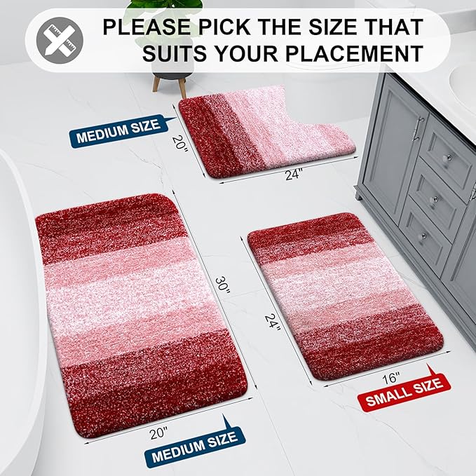 Arotive Microfiber Bathroom Rugs, Shaggy Soft and Absorbent Bath Rug, Non-Slip, Thick Plush Machine Washable Dry Bath Mats for Bathroom, Tub and Shower, 40x24, Burgundy, Rectangular