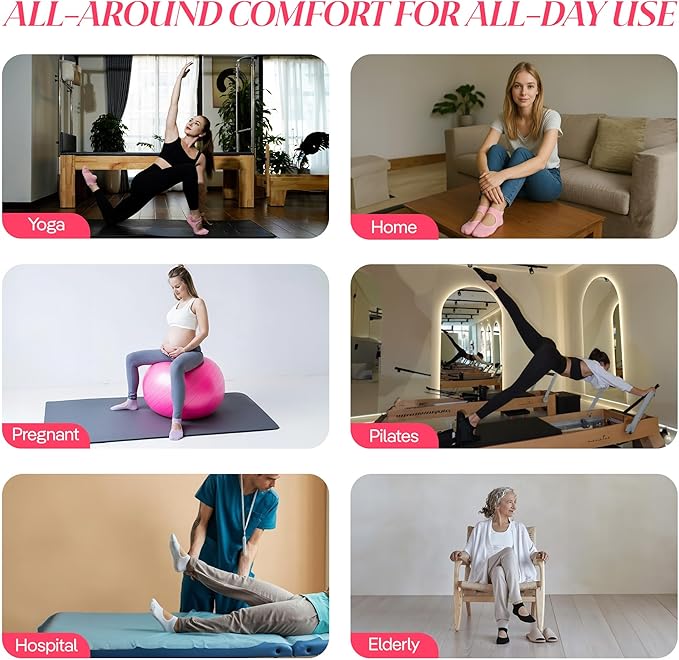 CoolMate Pilates Socks with Grips for Women, Yoga Socks, Crew Non Slip Women for Barre, Pilates Gifts
