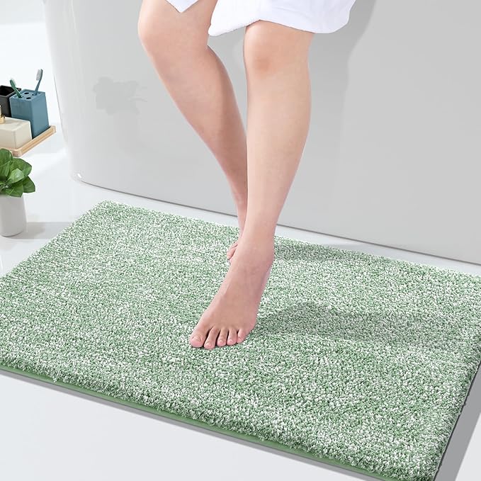Yimobra Large Bathroom Rugs Non Slip Washable, Soft Absorbent Microfiber Bath Mat,Dual-Tone Decor Rug with Rubber Backing for Bathroom Floor,Tub and Shower,36x24,Home Essentials,Green and White
