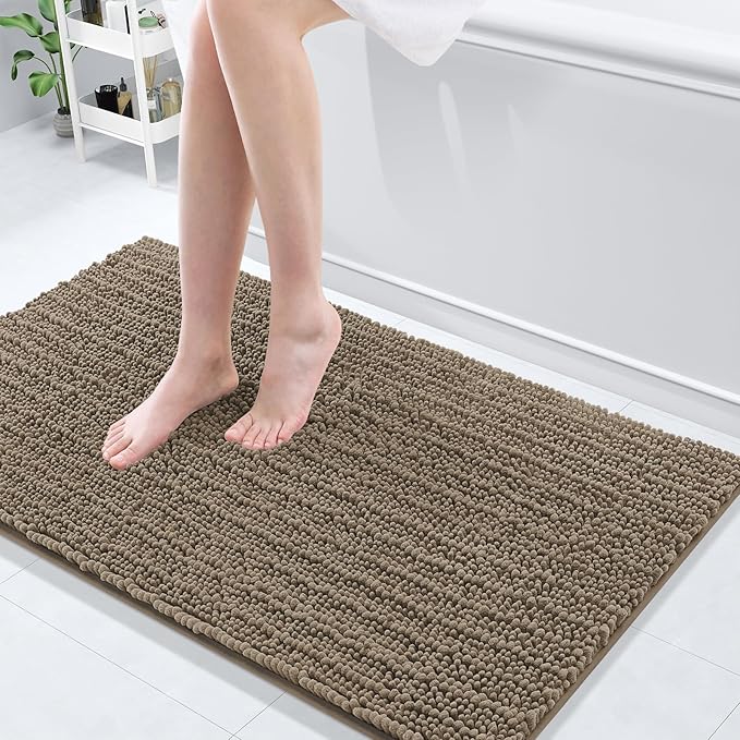 Arotive Luxury Chenille Bathroom Rug Mat, Extra Soft Thick Absorbent Shaggy Bath Rugs, Non-Slip Machine Wash Dry, Plush Bath Mats for Bathroom, Shower and Tub, 44x24, Camel