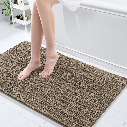 Arotive Luxury Chenille Bathroom Rug Mat, Extra Soft Thick Absorbent Shaggy Bath Rugs, Non-Slip Machine Wash Dry, Plush Bath Mats for Bathroom, Shower and Tub, 44x24, Camel