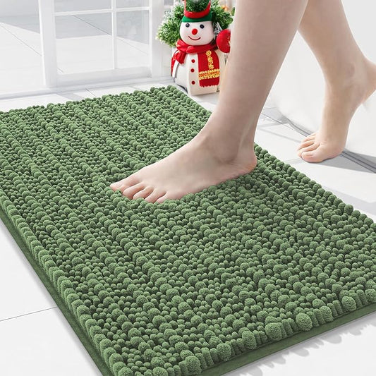 Arotive Luxury Chenille Bathroom Rug Mat, Extra Soft Thick Absorbent Shaggy Bath Rugs, Non-Slip Machine Wash Dry, Plush Bath Mats for Bathroom, Shower and Tub, 34x21, Olive Green