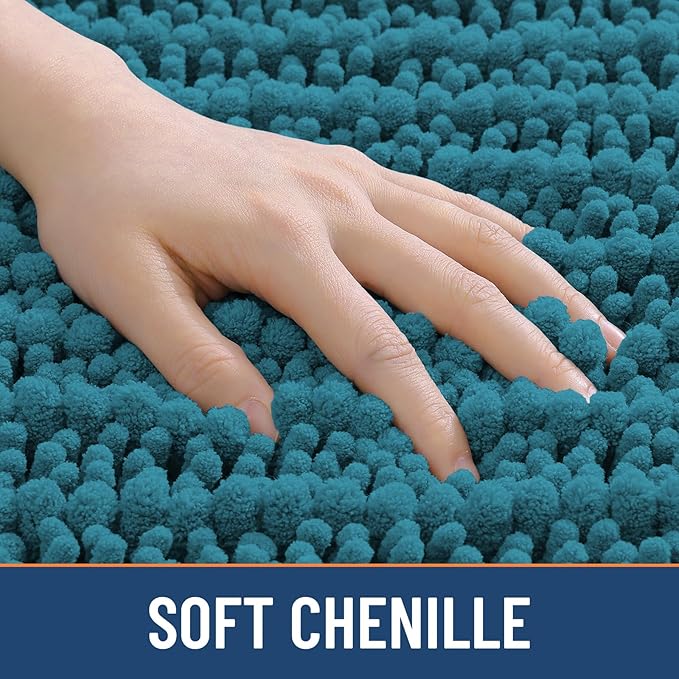 Smiry Bathroom Rugs Mat 36x24, Extra Soft Absorbent Chenille Bath Rugs, Non Slip Rubber Backing Machine Washable Quick Dry Bath Mats for Bathroom Floor, Tub, Shower, Home Decor Accessories, Lake Blue