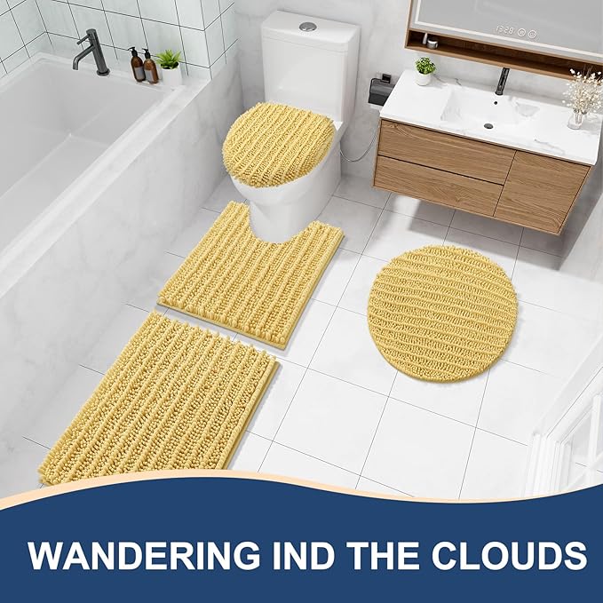 Arotive Luxury Chenille Bathroom Rug Mat, Extra Soft Thick Absorbent Shaggy Bath Rugs, Non-Slip Machine Wash Dry, Plush Bath Mats for Bathroom, Shower and Tub, 40x24, Yellow