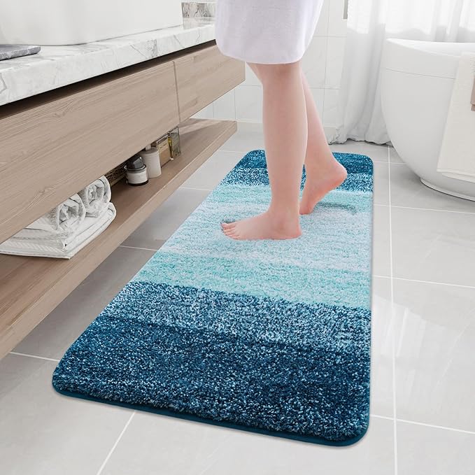 Arotive Microfiber Bathroom Rugs, Shaggy Soft and Absorbent Bath Rug, Non-Slip, Thick Plush Machine Washable Dry Bath Mats for Bathroom, Tub and Shower, 59x17, Peacock Blue, Rectangular