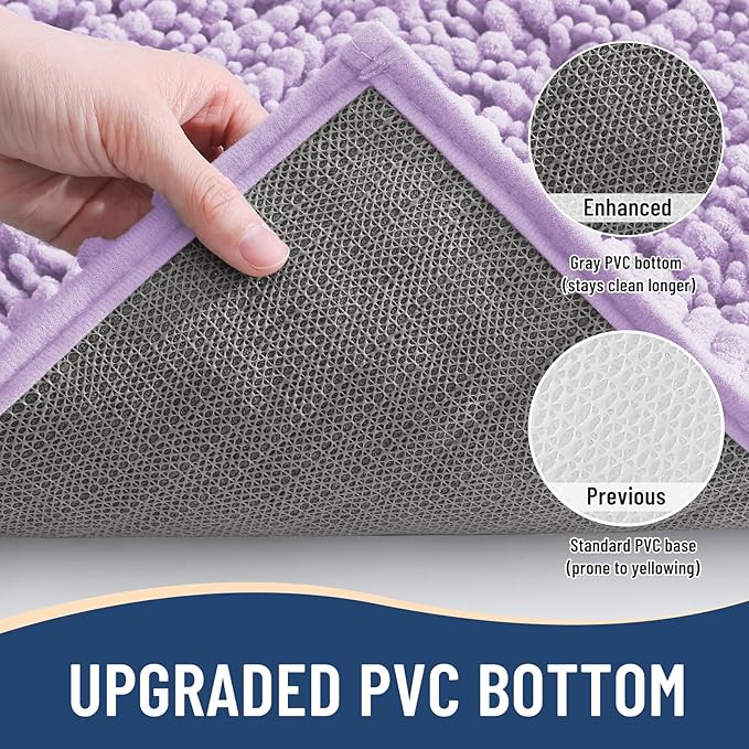 Arotive Luxury Chenille Bathroom Rug Mat, Extra Soft Thick Absorbent Shaggy Bath Rugs, Non-Slip Machine Wash Dry, Plush Bath Mats for Bathroom, Shower and Tub, 54x24, Light Purple