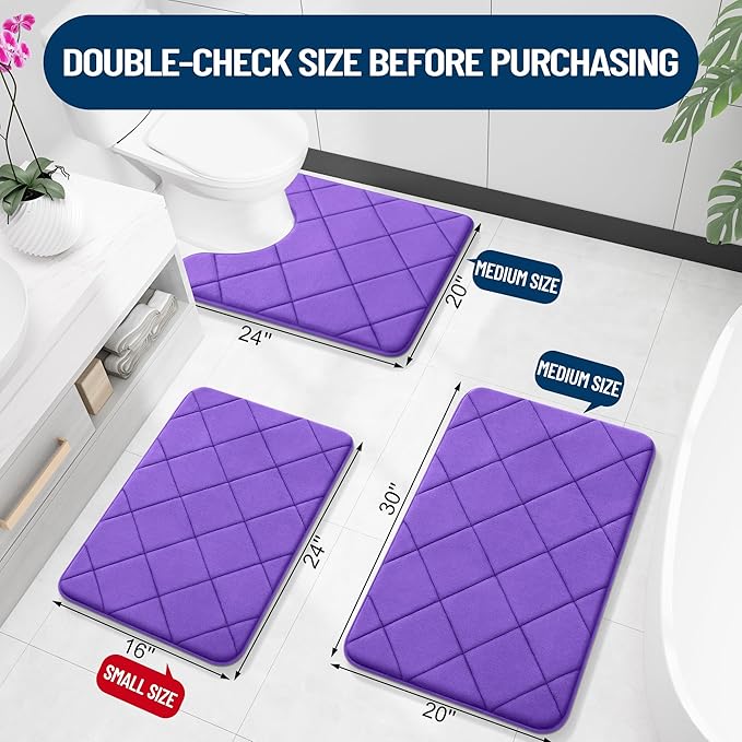 OLANLY Memory Foam Bath Mat 59x24, Ultra Soft and Absorbent Bathroom Rugs, Machine Washable, Comfortable Bath Carpet for Bathroom Floor, Tub and Shower, Purple