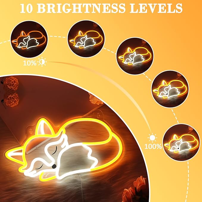 YuanDian Fox Neon Sign, Animal Neon Lights for Bedroom Living Room Wall Decor, Birthday Party Gifts for Kids Adults People Who Like Foxes